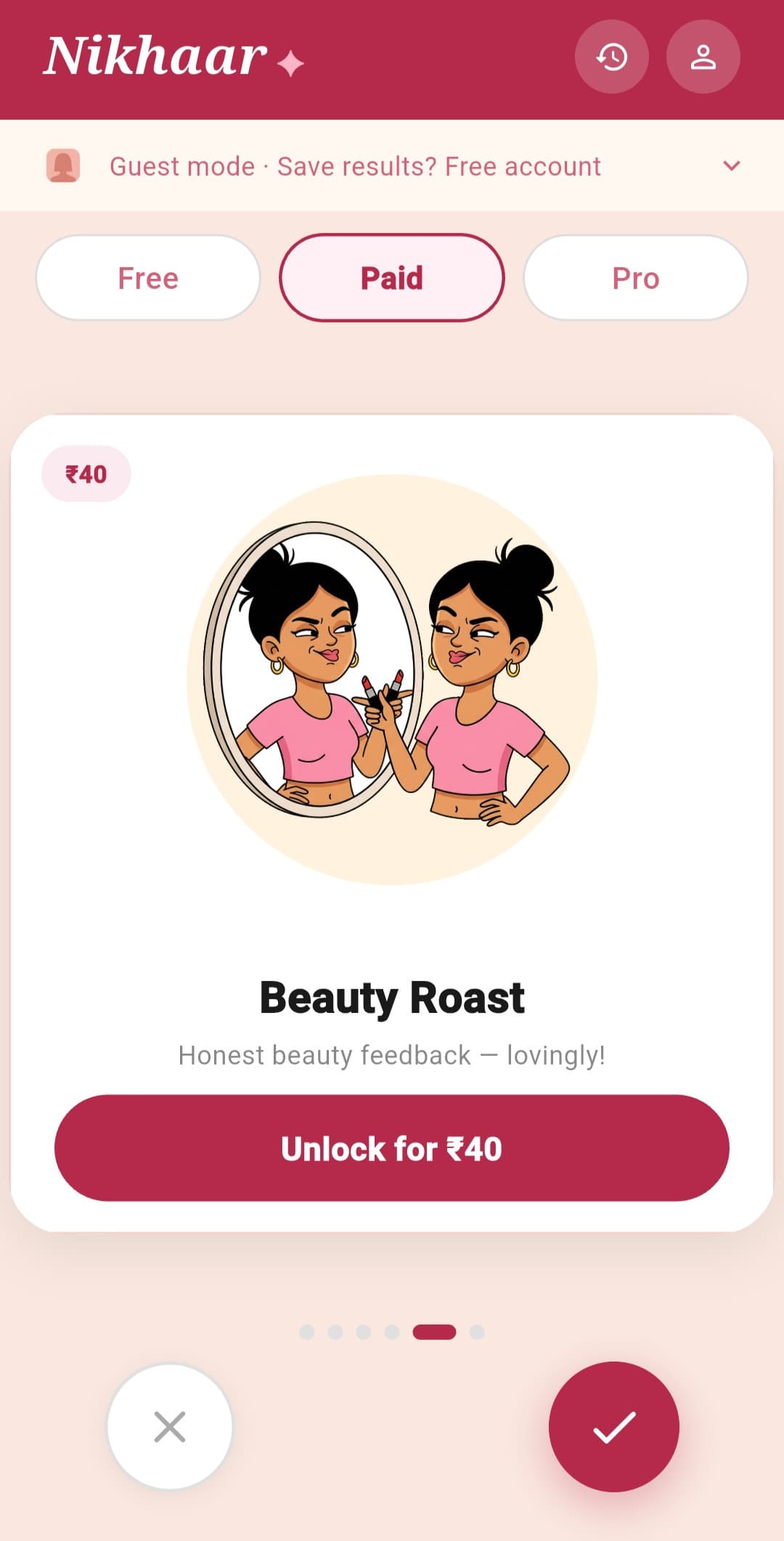 Nikhaar AI Beauty Roast scan result screen